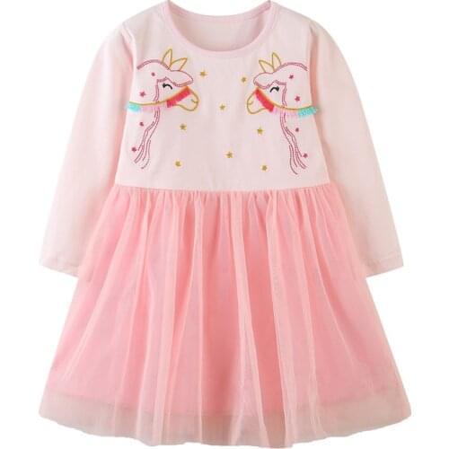 Jumping Meters Long Sleeve Embroidery Princess Girls Dresses Mesh Tutu Party Baby Cotton Clothes for Autumn Spring Kids Dress