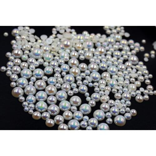 Flat Back 2- 5mm AB Pearl Mermaid 3D Nail Art Rhinestone Decal CRAFT Half Pearl 3D AB Gems 1000 pcs Acrylic Nail Art Decoration