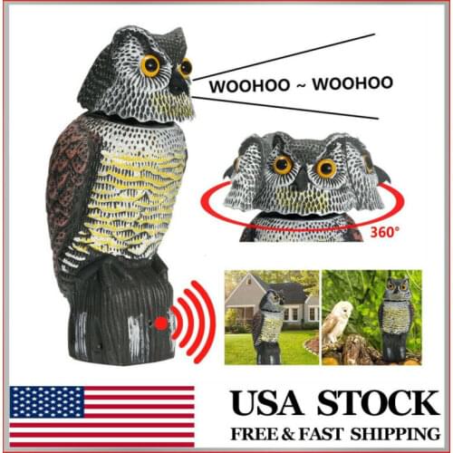 Owl Decoy 360° rotate Simulation Owl Head Sound Shadow Control repel Pest Crow Scarecrow Repellents