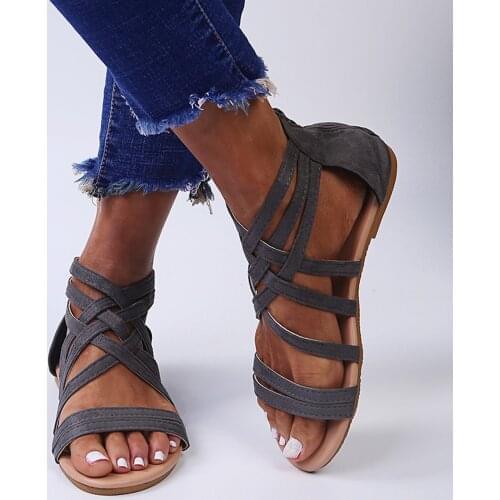 TELOTUNY Sandals Fashion Women’s Flat Summer Zipper Beach Open Toe Breathable Sandals Solid Color Soft Sole Non-Slip Flip Flops