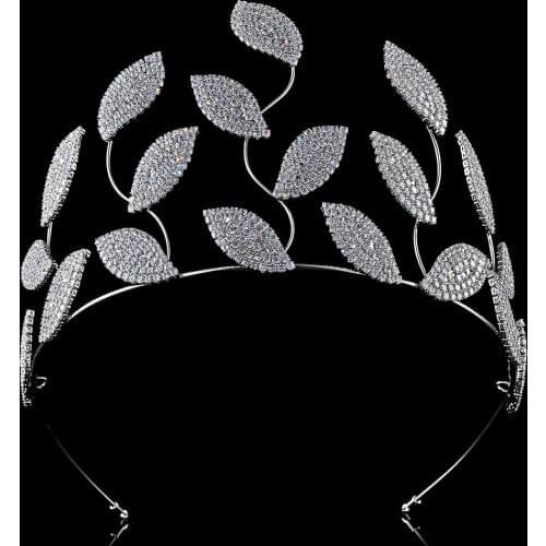 Leaf Shape Bridal Crystal Wedding Tiara Zircon Inlayed Queen Crown Hair Jewelry Headband