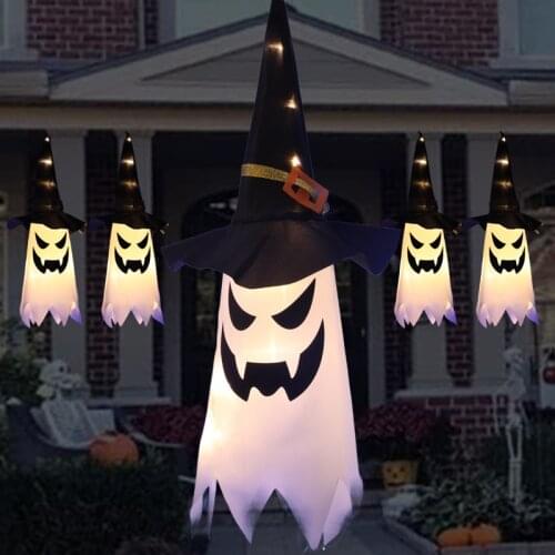 Halloween Led Lanterns Wizard Hat Hanging Lamp Ghost Face Ghost Lamp String Ghost Festival Horror Atmosphere RoomDecoration Lamp