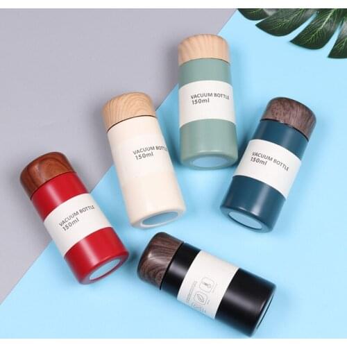 150/250ml New Style Wood Grain Cover Stainless Steel Thermos Water Cup Small Straight Cup Pocket Cute Simple Thermos Cup