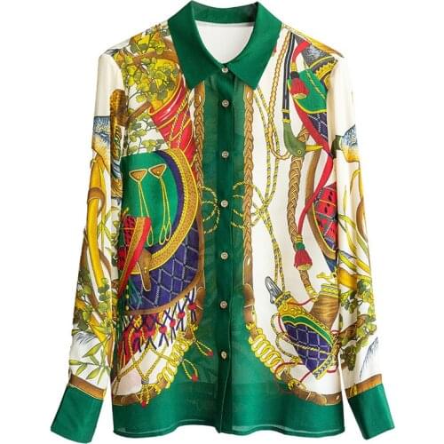 Brand Design Vintage Fashion Flower Bird Shirt Plus Size 3Xl Female Green Pink Top Clothes Shirt 2021 Long Sleeve Slim Blouse