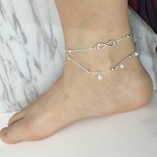 South Korea Small Jewelry Lady Fresh Anklet 8 Double Pearl Anklet Shaped Alloy Hot Leg Accessories Wholesale Anklets For Women