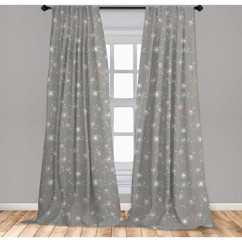 Botany Window Curtain Abstract Pattern with Dots Lines and Dandelions Lightweight Decorative