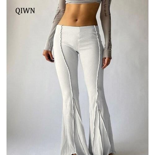 Y2K Aesthetic Solid Ribbed Joggers Women Summer Flare Pants Slim Sexy Low Waist Trousers Female 90s Sweatpants Harajuku