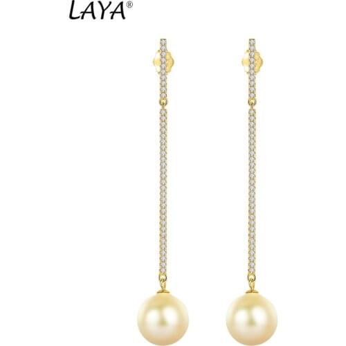 Laya Shell Pearl Earrings For Women Pure 925 Sterling Silver Shiny White Cubic Zirconia Long Drop Earrings Elegant Fine Jewelry