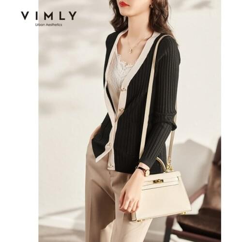 Vimly Women Cardigan Autumn 2021 Fashion V Neck Long Sleeve Knitted Coat Elegant Clothes Outwear Female Sweater Tops F8870