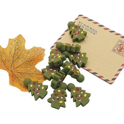 Chenkai 10PCS BPA Free Christmas Tree Beads Baby Cute Silicone Beads For Food Grade Infant Nursing Teether Toy Accessories