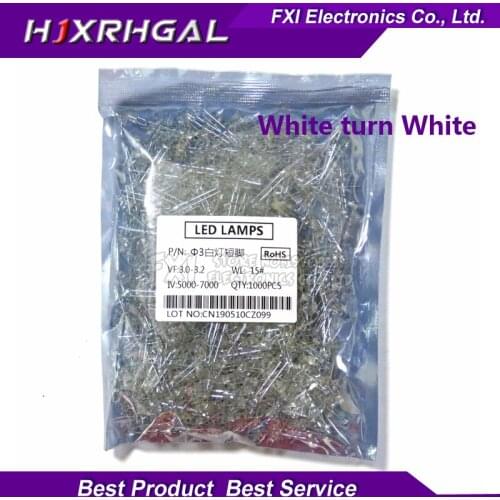 1000pcs White light-emitting White turn White 3mm led new original