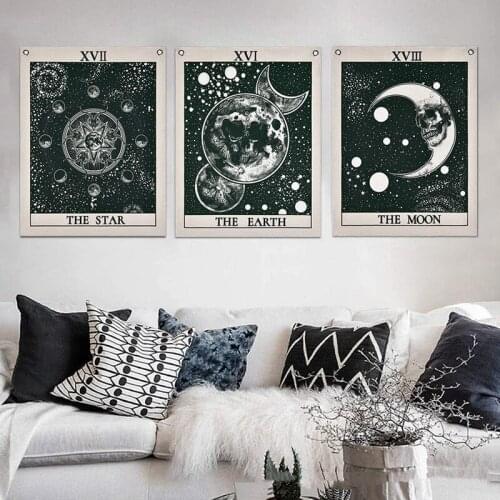 3pcs/set 2021 Tarot Card Tapestry White Black Sun Stars And Moon Wall Hanging Linen-like material Tapestries Hippie Wall Rugs