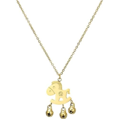 316L Stainless Steel New Fashion High-end Jewelry lovely Childhood Trojan Horse Bell Choker Collier Necklaces Pendants For Women