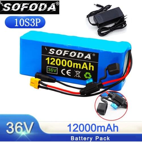 36V Li-ion Battery 12Ah Ebike Battery Built in 20A BMS 12000mAh Battery with Fuse Device and 42V 2A Charger