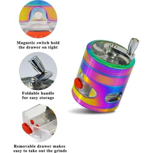 4 Layers Herb Grinder Smoke Crusher Crank Pollinator Herb Grinder Spice Grinder Hand Crank Clear Top Grinder with Drawer