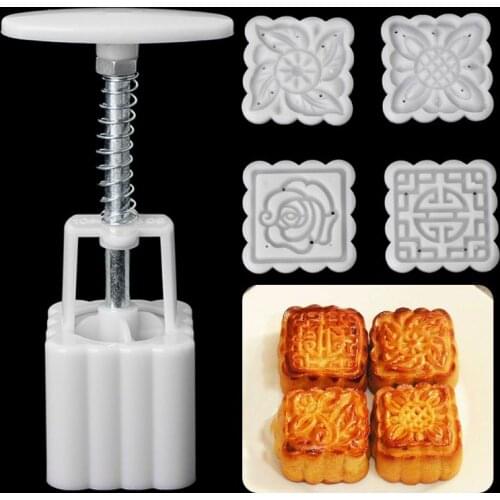 50g Moon Cake Mold 6 Stamps Square Barrel Mooncake Hand Pressure Pastry Mould