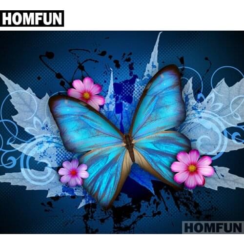 HOMFUN Full Square/Round Drill 5D DIY Diamond Painting "Butterfly & flower" Embroidery Cross Stitch 5D Home Decor A01584