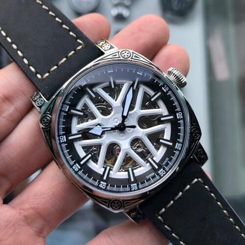 BOUX 2021 Hollow Automatic Mechanical Mens Watch Seagull ST16K2 Movement Luminous Men Watch Leather Business Sport Reloj Hombre