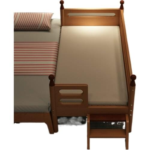Solid Wood Childrens Bed with Fence Small Bed Baby Boy Girl Customizable Single Bed Side Bed Widened Stitching Big Bed
