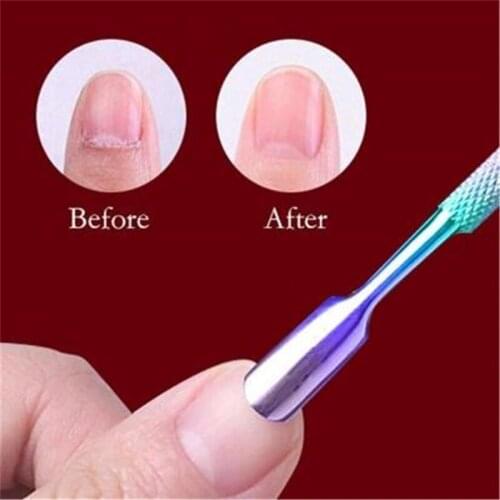 Dual-Ended Chameleon Nail Cuticle Pusher Dead Skin Remover Rainbow Stainless Steel Manicure Pedicure Nail Art Tool 4 Patterns