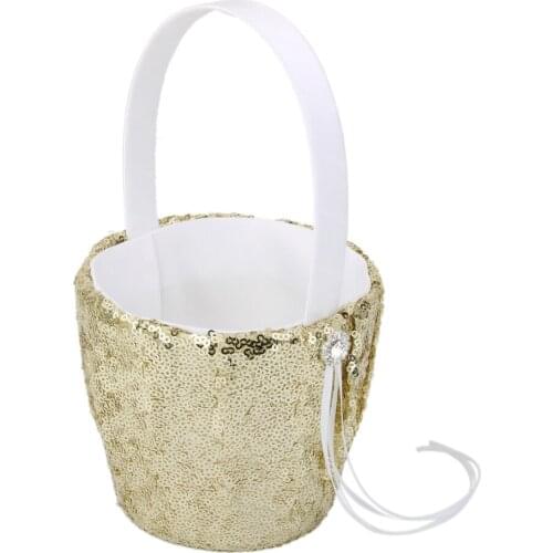 Elegant Gold Sequins Wedding Ceremony Party Ring Pillow Cushion Bearer Flower Girl Basket Garden Supplies
