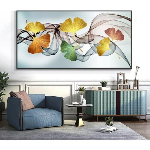 Ginkgo Leaf And Feather Canvas Painting Nordic Print Poster Wall Art Picture For Living Room Home Decoration Unframed