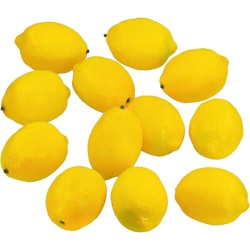12Pcs Artificial Lemons Fake Fruit for Home Kitchen Wedding Party Festival Autumn Thanksgiving Decoration Yellow