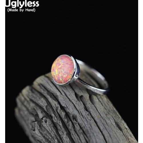 Uglyless Rare Gemstones Natural Pink Opal Rings for Women Solid 925 Sterling Silver Open Ring Romantic Pink Dress Jewelry Silver