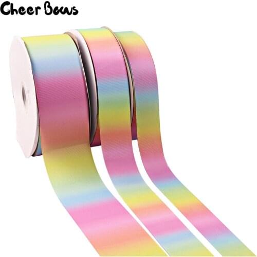 Grosgrain Ribbons Gradient Colors Rainbow 75mm 5Yards Printed Grosgrain Ribbon Headwear Hair Bow DIY Party Decoration Cinta