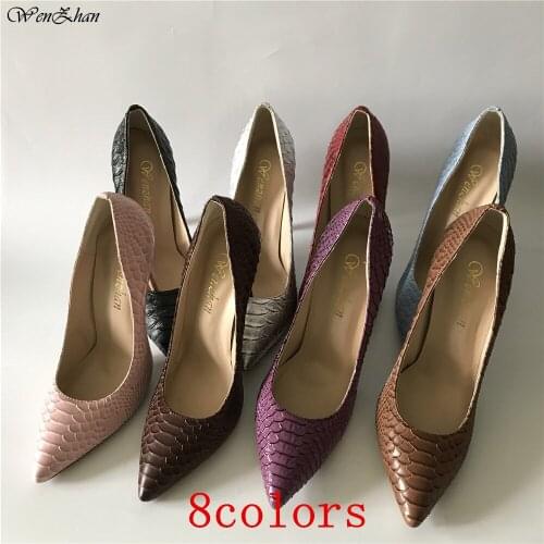 Beautiful pointed toe high heel shoes snake leather elegant single shoes 12cm high heel ladies party shoes WENZHAN A98-20