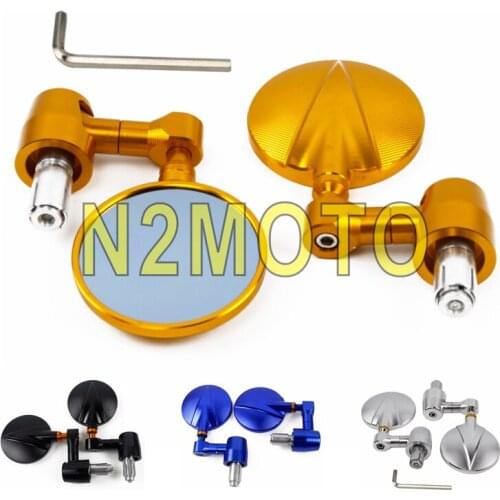 Motorcycle Round CNC Aluminum 7/8" 22mm Handle Bar End Rearview Mirrors Gold Back Side Convex Mirror Universal For Street Bikes