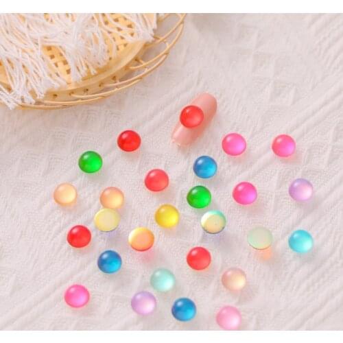 100Pcs Candy Color Nail Harlf Round Beads Flatback Cat Eyes Stones Rhinestones UV Gel Nail Art Gems For 10mm Designer Charms
