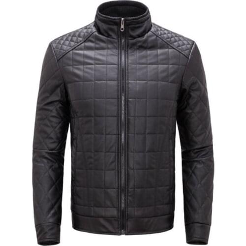 High quality PU leather jacket men casual clothing Autumn Winter Stand Collar Zipper Men leather jackets and coats Blue Black