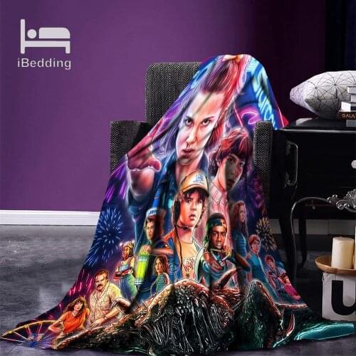 Hot Movie Stranger-Things Fleece Throw Blanket Print on Demand Flannel Blankets for Sofa Customized DIY Dropshipping