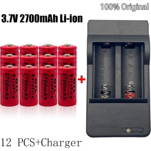 3.7V 2700mAh Li-ion 16340 Battery CR123A Rechargeable Batteries CR123 for Laser Pen LED Flashlight Cell,Security Camera+Charger