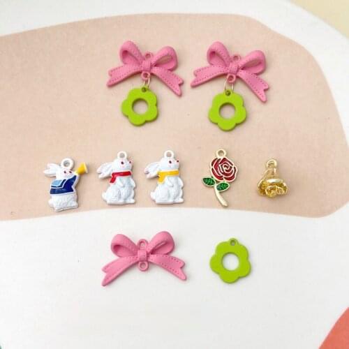 DIY earring material Mr. White Rabbit Pendant Sweet bow small flower earring accessories