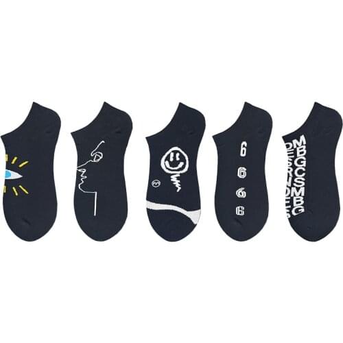 Men&Women Unisex Socks Pure Cotton Summer Womens short socks Ladies Boat Socks Cartoon Letter Printing Simple носки женские