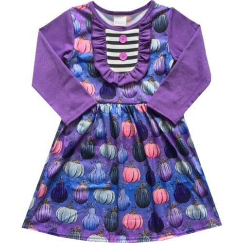 2020 Baby Girls New Halloween Style Dress Boutique Cotton Chidlren Clothing Halloween Long Sleeve Pumpkin Dress Girls Fall Dress