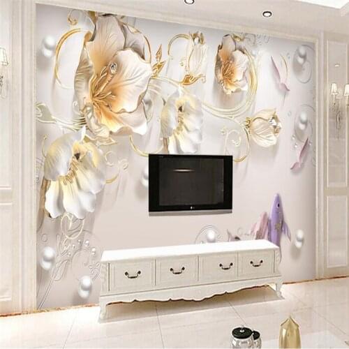 Beibehang Jewelry embossed three-dimensional simple fashion new Chinese tulip wall custom wallpaper large mural green wallpaper