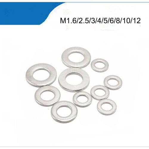 100pcs M1.6 M2 M2.5 M3 M3.5 M4 M5 M6 M8 304 Stainless Steel Flat Washer Plain Washer Flat gasket