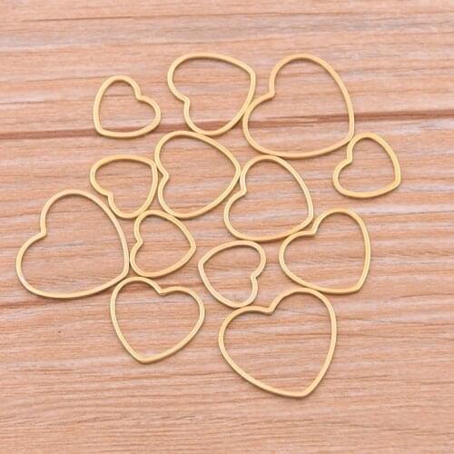 10pcs 3 Size Heart Charm Gold Stainless Steel Pendant Open Bezels Hollow Pressed Resin Frame Mold Bezel DIY Jewelry Making