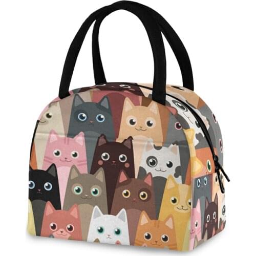 Cute Cartoon Cat Print Portable Insulated Lunch Bag Women Girls Cooler Bag High Quality Thermal Food Tote Meal Picnic Bag Box