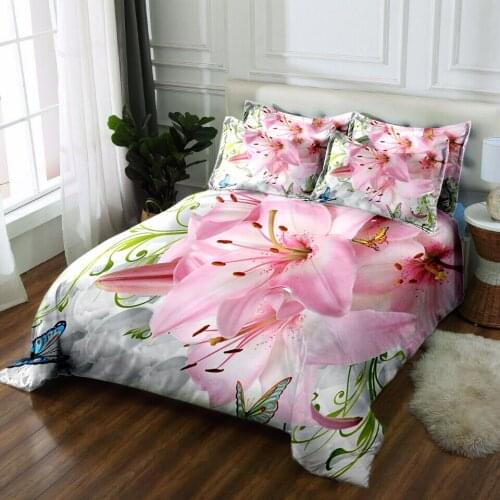 Pink flower 3D bedding set Twin Queen California King bed cover Double Bed set bedsheet Duvet Cover Pillowcase king size