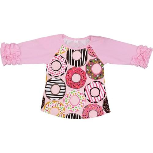 Icing Ruffle Raglan Shirts Halloween Christmas Solid Girls Blouses Raglans Top T shirt Girl Clothes Fall Autumn Cotton Wholesale