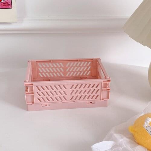 Collapsible Crate Plastic Storage Baskets Folding Desktop Cosmetic Sundries Organizer Box Stackable Fruit Food Toys Storage Bin