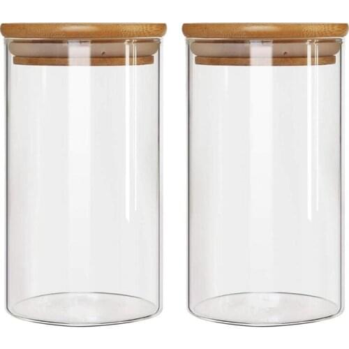 Glass Storage Jar, with Airtight Seal Bamboo Lid, 7.9 x 3.94 in ,Set of 2, 1300Ml Coffee Bean and Kitchen Food Container Tea Pot