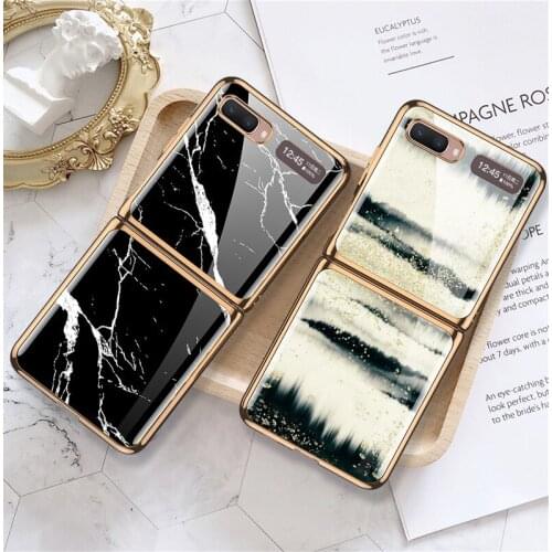 Vintage Marble Case for Samsung Galaxy Z Flip 5G Cover Tempered Glass All-inclusive Shockproof Shell for Samsung Z Flip Case