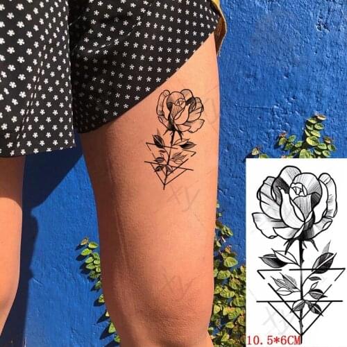 Waterproof Temporary Tattoo Sticker Body Makeup Geometry Black & White Rose Flower Art Flash Fake Tattoos for Women Men