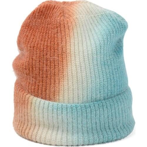 Unisex Knitted Wool Slouchy Gradient Warm Winter Hats Wool Thick Slouchy Beanie Winter Tie-dye Colorful Knitted Hat