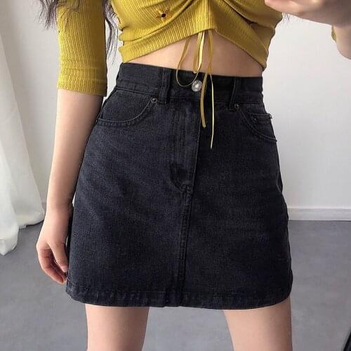 WOMENGAGA Korean Fashion Trend High Waist A-line Denim Skirt Women Summer Do Old Washed Package Hip Mini Skirts SCTD